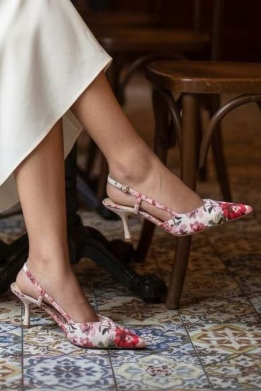 Nine West Rillas Floral Pointed Toe Kitten Heel Slingback Pumps